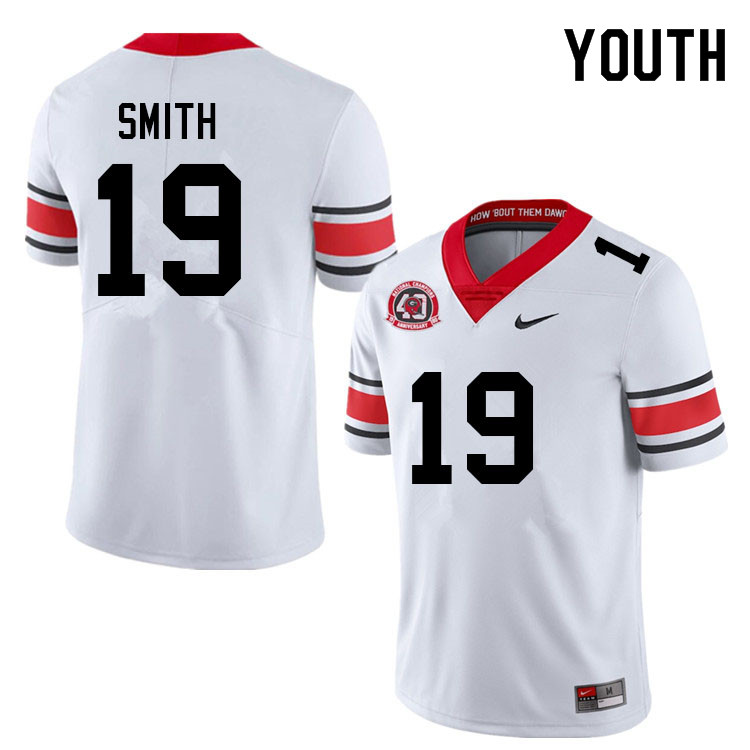 Georgia Bulldogs Youth Darris Smith #19 White 2022 40th Anniversary Stitched College UGA Football Jersey 23SN011AK